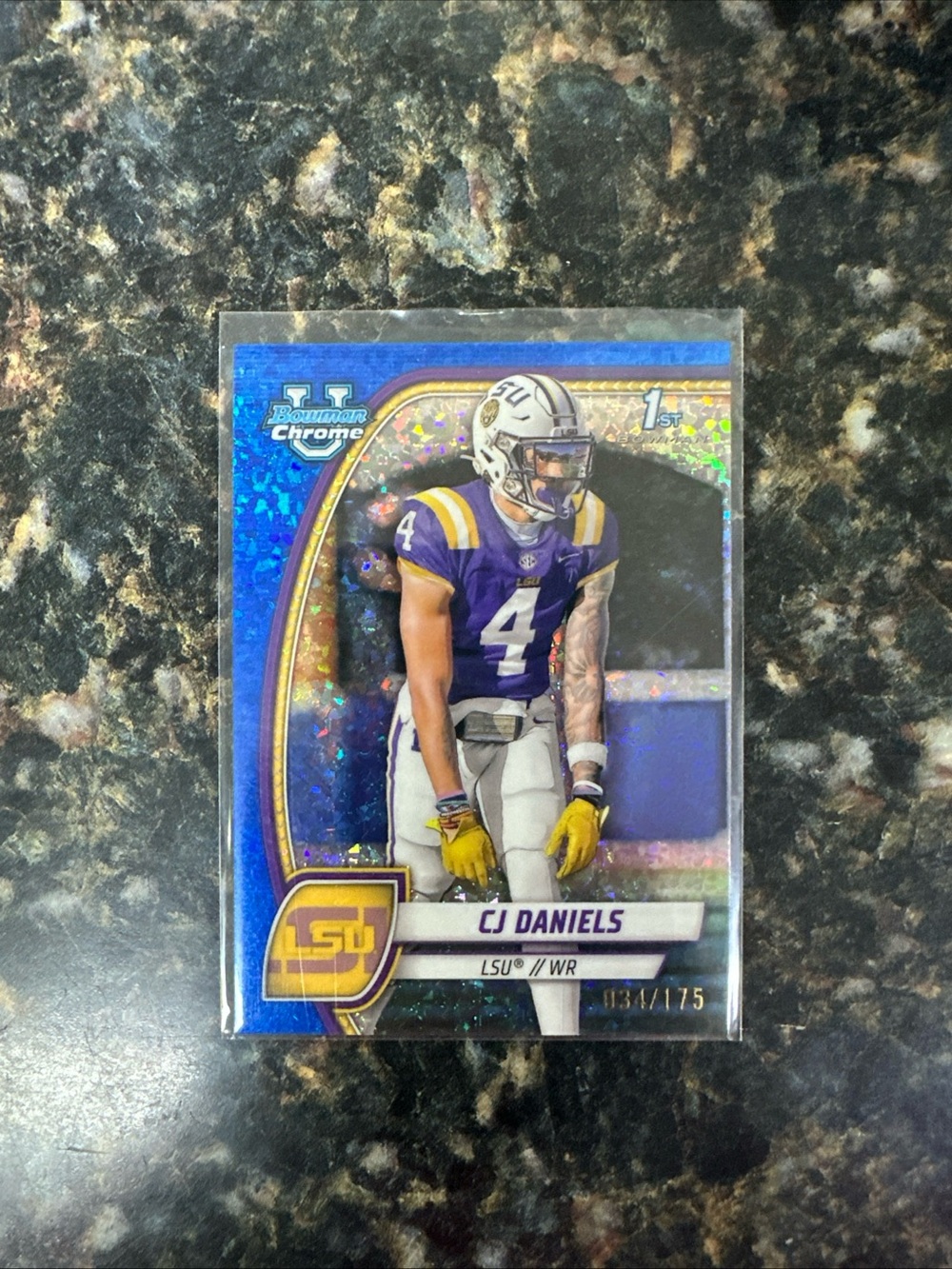 Blue Refractor CJ Daniels LSU Rookie Football Card Bowman Chrome U #35/175